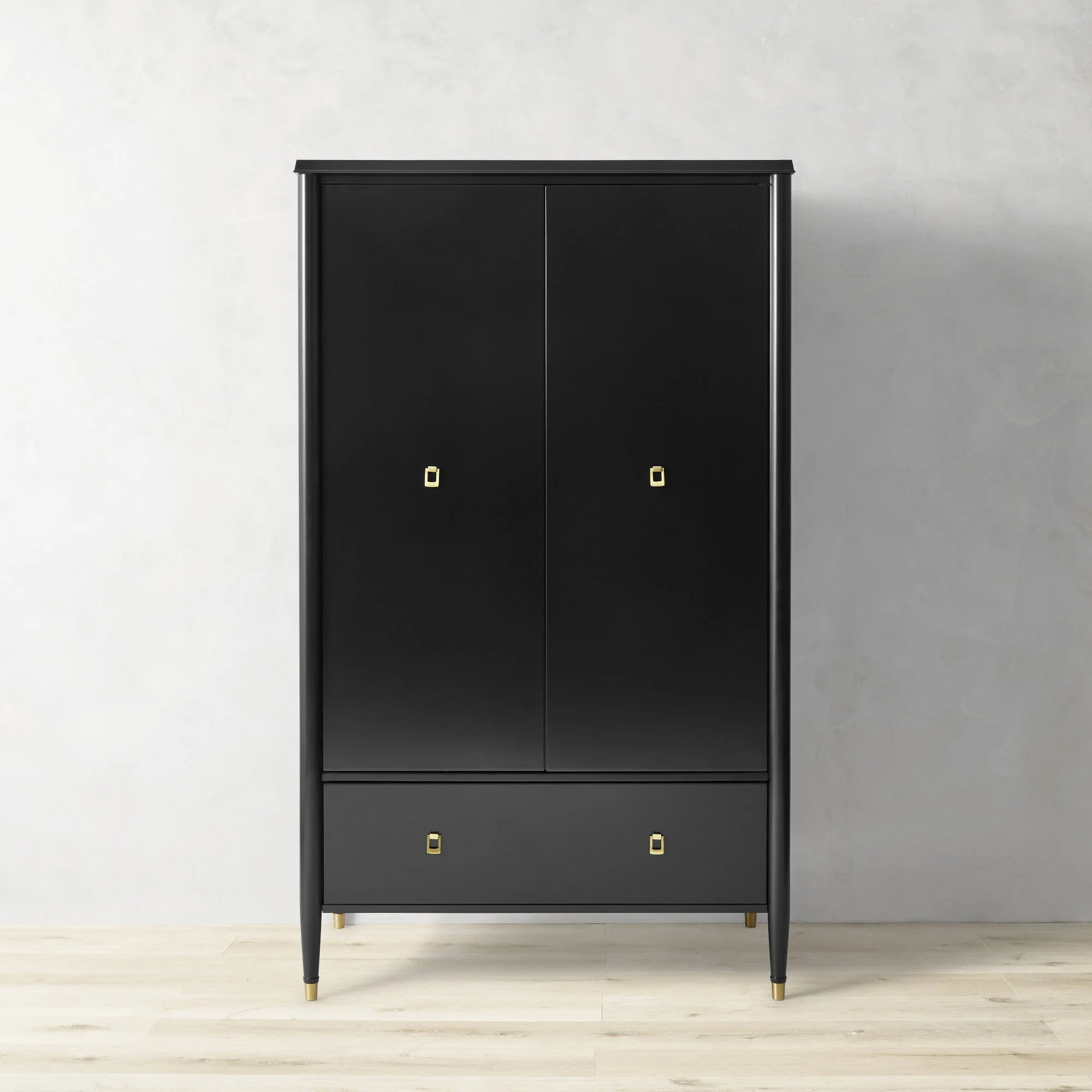 Double - door Black Storage Cabinet with Drawer