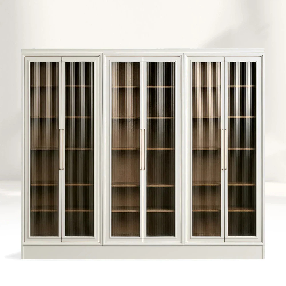 Modular Single Tall Reeded Glass Plinth Cabinet