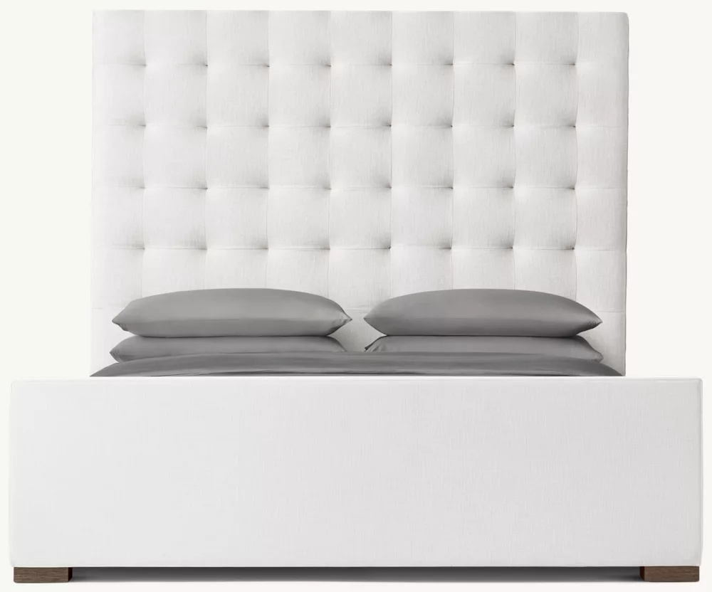 Fabric Box-Tufted Panel Platform Bed with Footboard
