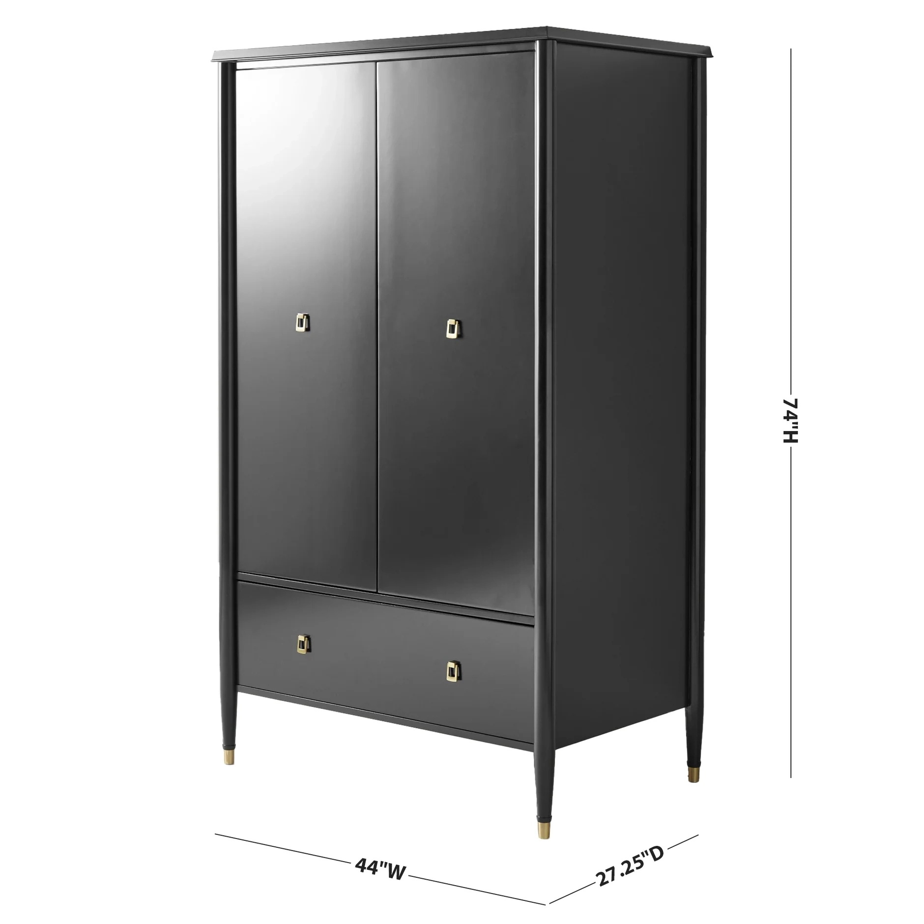 Double - door Black Storage Cabinet with Drawer