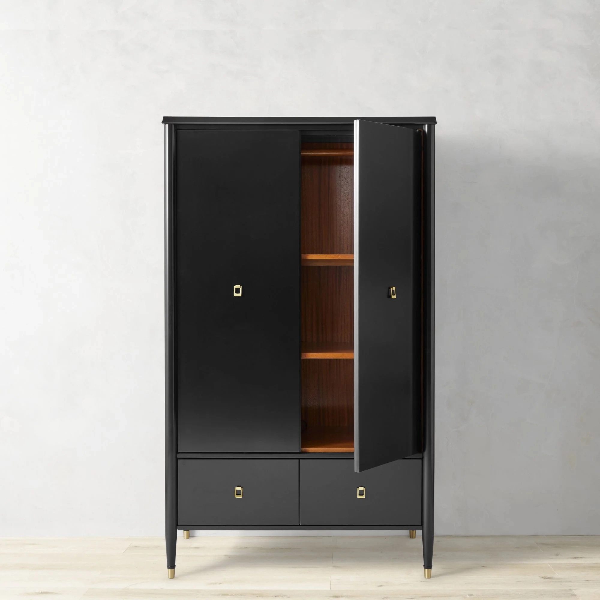 Double - door Black Storage Cabinet with Drawer