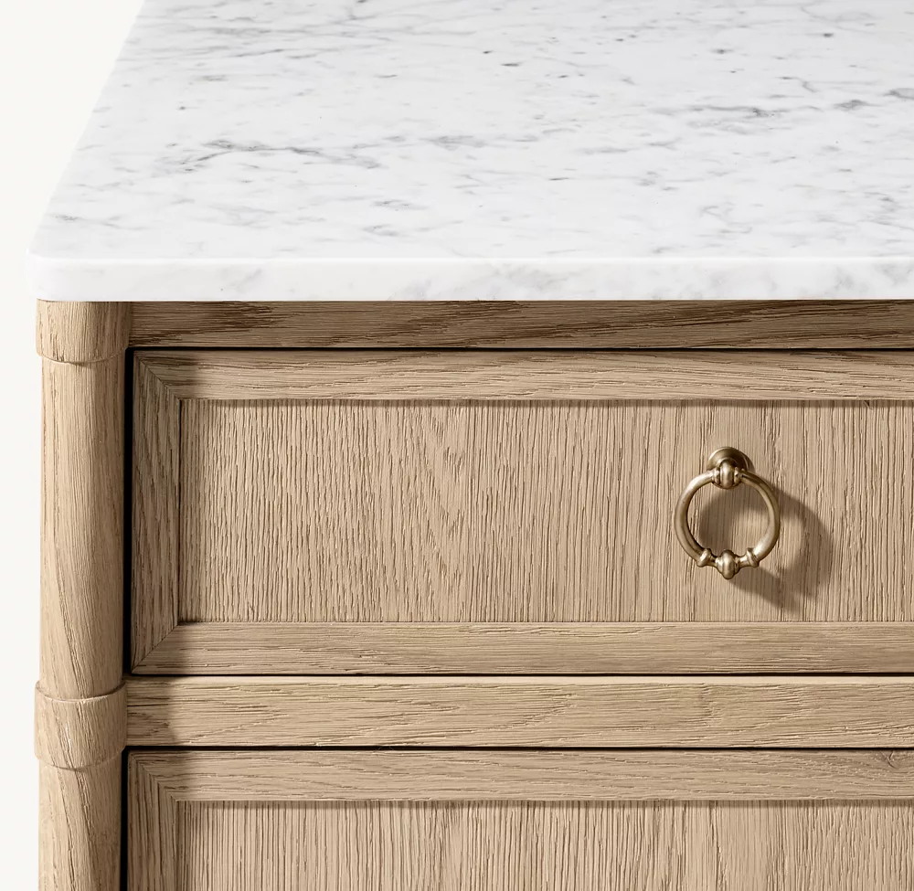 Marble Countertop Double-door White Oak Sideboard