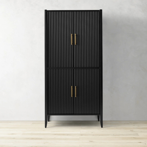 Modern Black Wood Grooved Cabinet