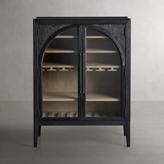 Wood Cabinet with Arch - top Glass Panels 