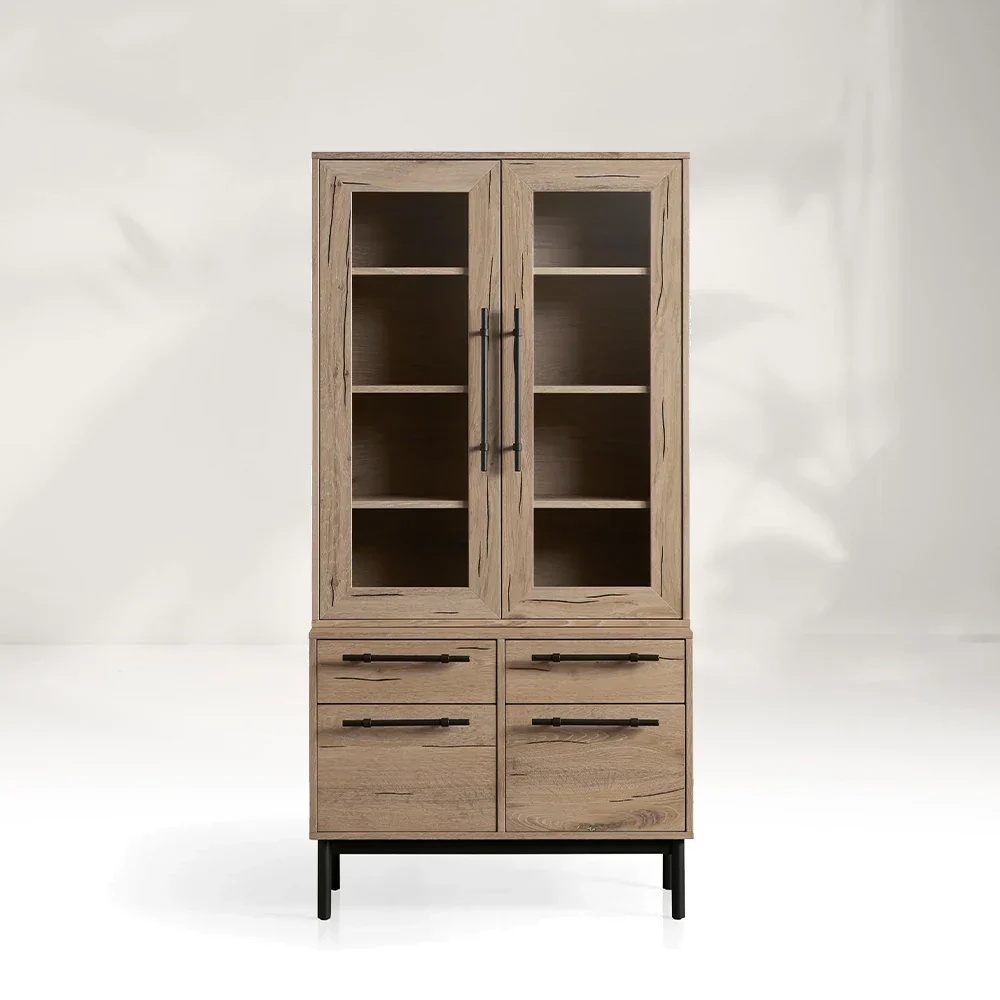 Glass Door Bookcase with File Base