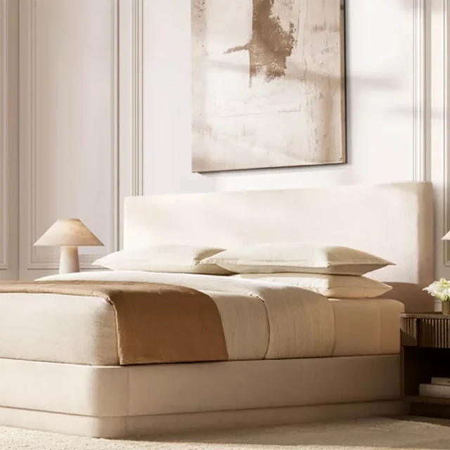 Straight edged Soft upholstered Double Bed