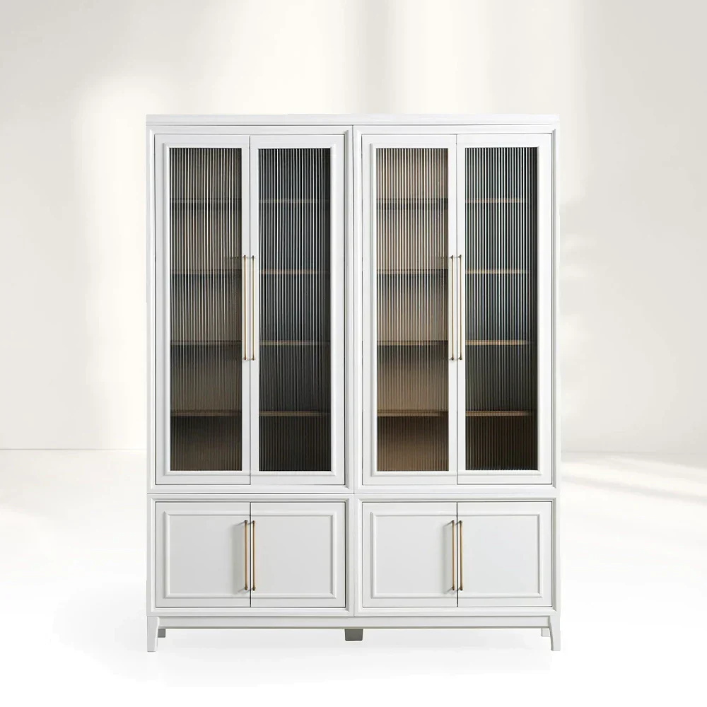 Modern Stacked Reeded Glass Cabinet