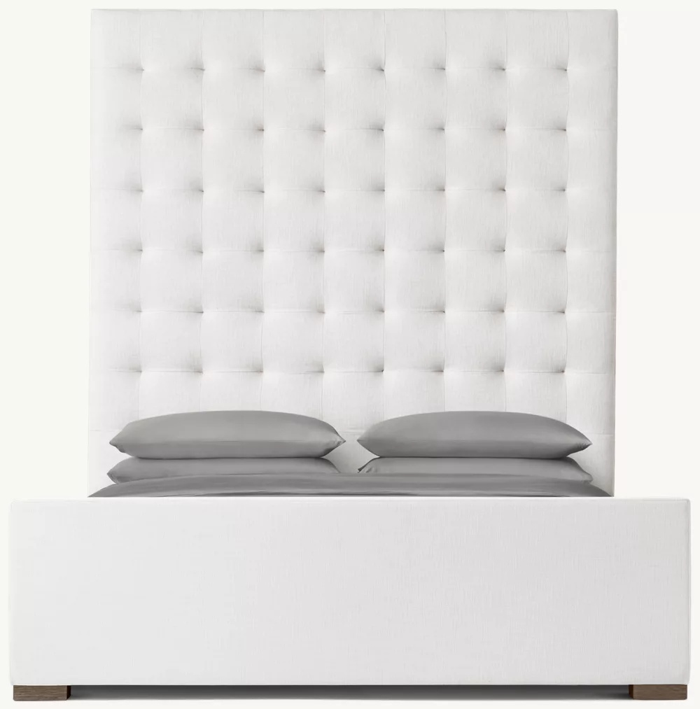 Fabric Box-Tufted Panel Platform Bed with Footboard