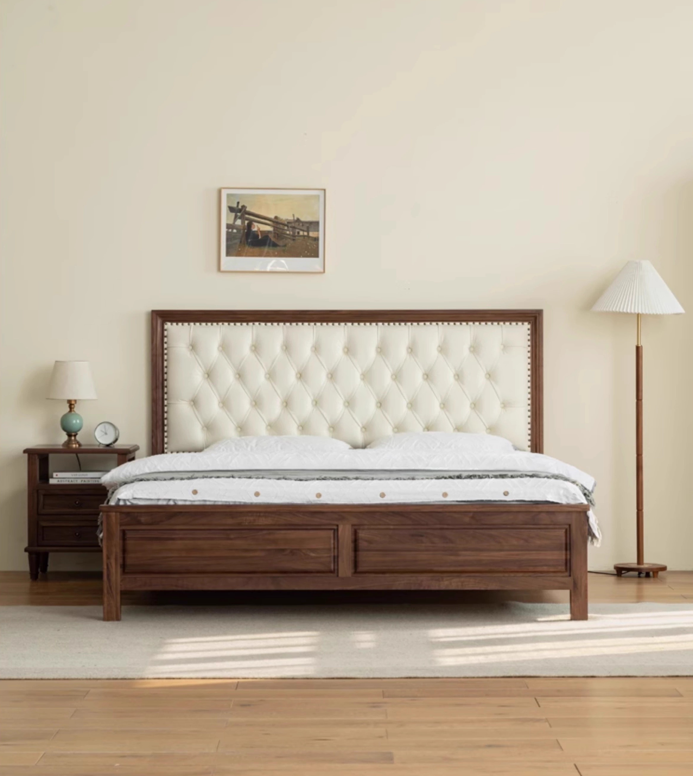High-end Bedroom Walnut Wood Double Bed