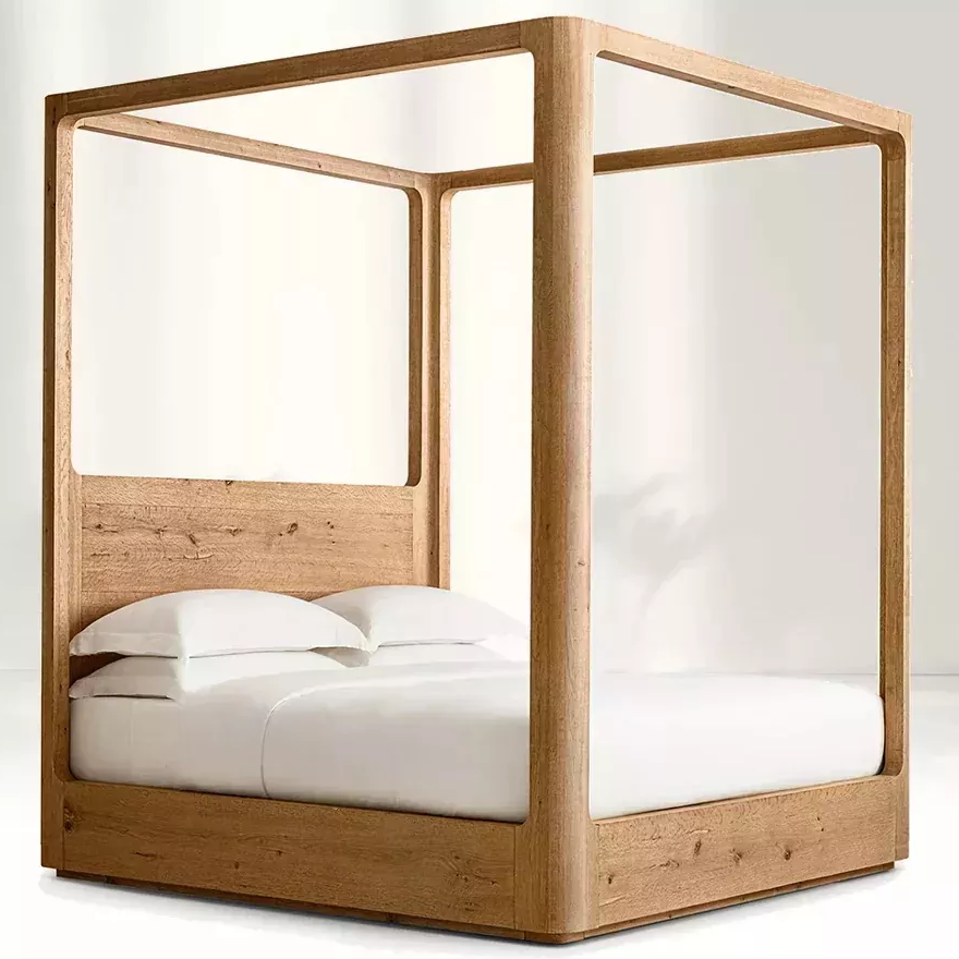 Solid Wood Four-poster Bed: The Ultimate Bedroom Masterpiece That Combines Modern Elegance And Simple Warmth