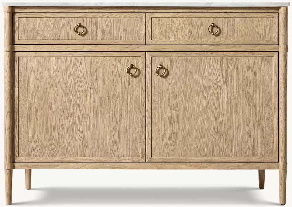 Marble Countertop Double-door White Oak Sideboard