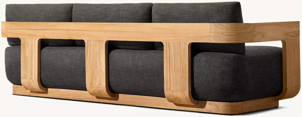 Handmade teak three-seater outdoor sofa