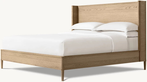 Solid Wood Bed with Wing-shaped Headboard