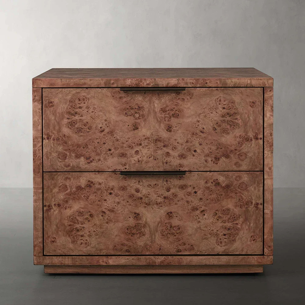Luxury Burl Wood And Leather Night Table 