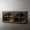 Solid Oak Sideboard / Metal And Wood Buffet Cabinet