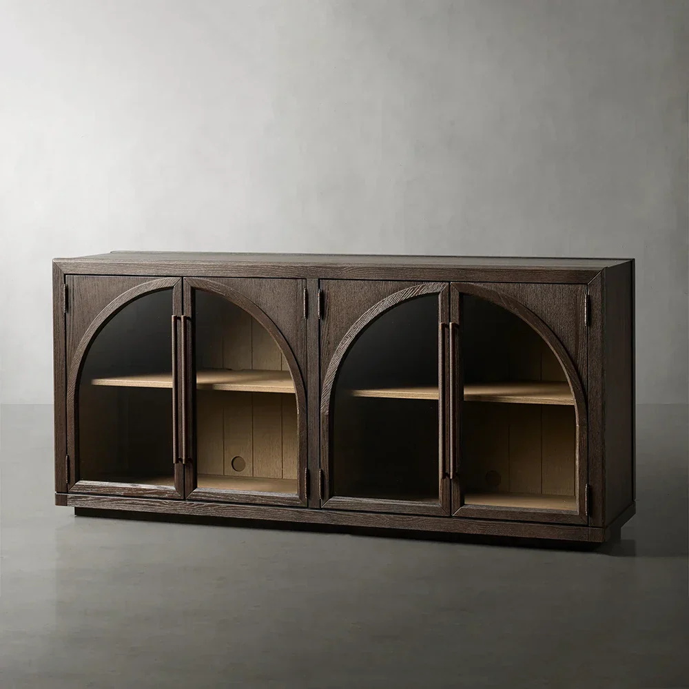 Solid Oak Sideboard / Metal And Wood Buffet Cabinet