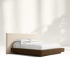 Extended Wooden Bed Frame With Fabric Base