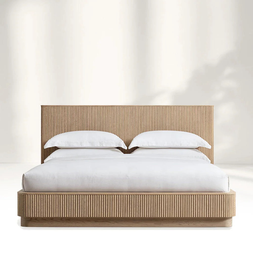 Vertical - grooved Headboard Wood Bed