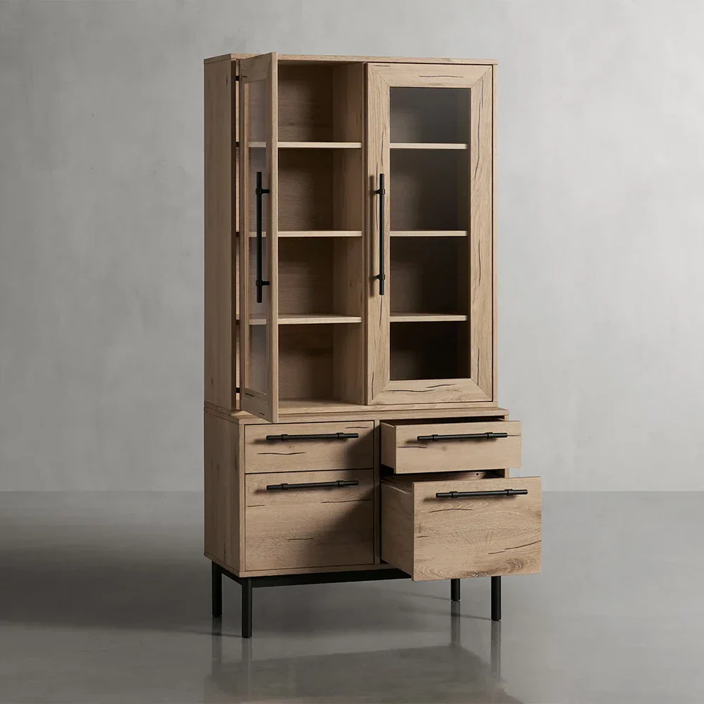 Glass Door Bookcase with File Base