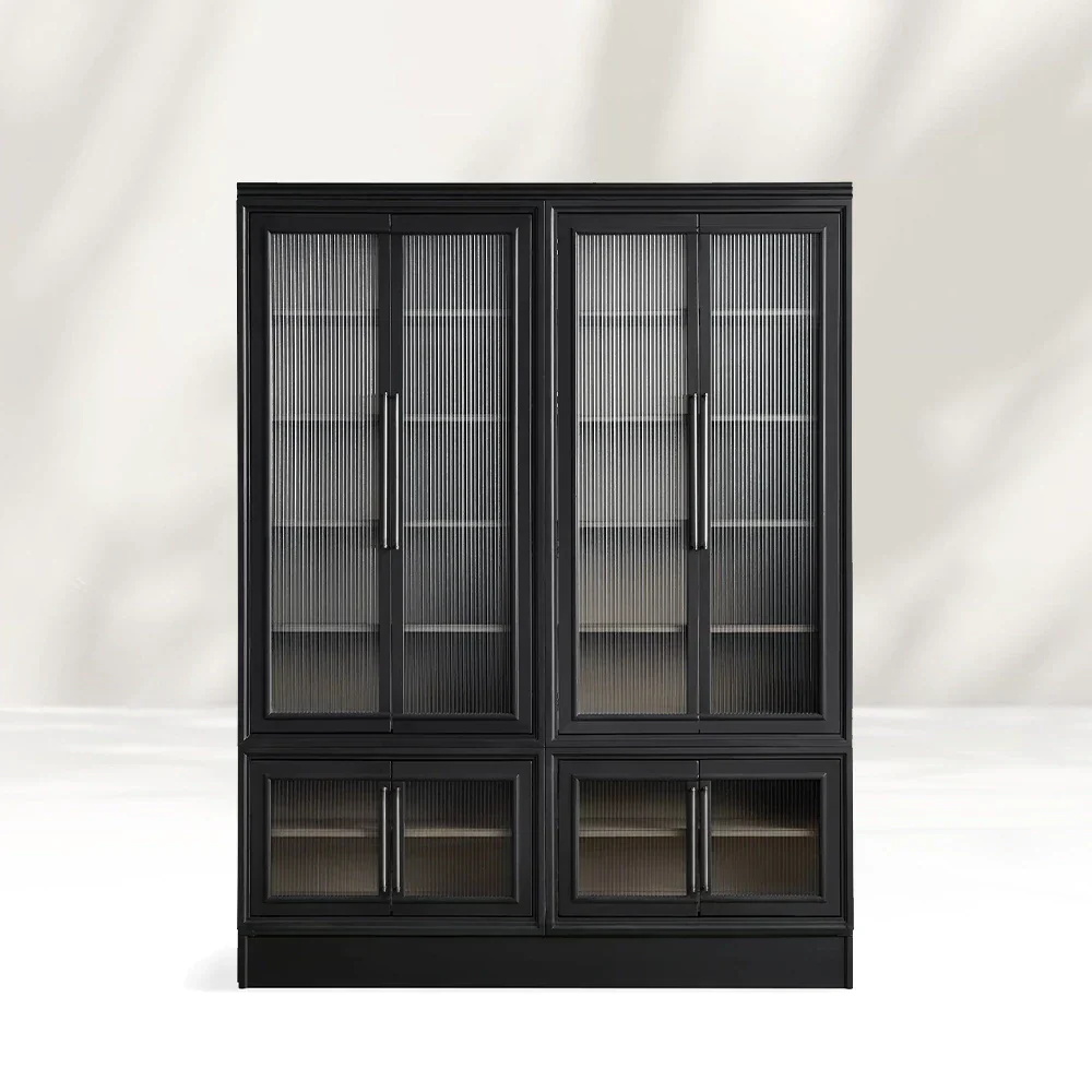 Modular Stacked Reeded Glass Plinth Cabinet