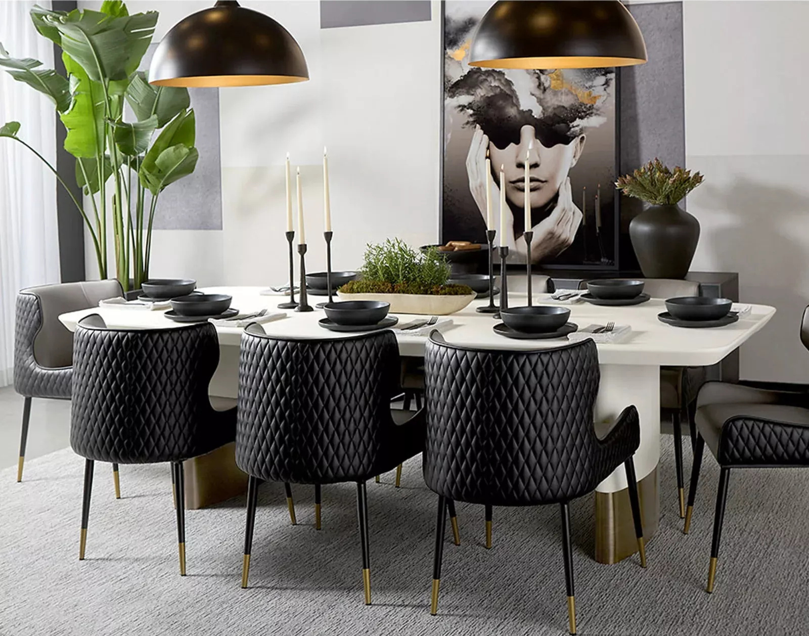 Two-color rectangular dining table