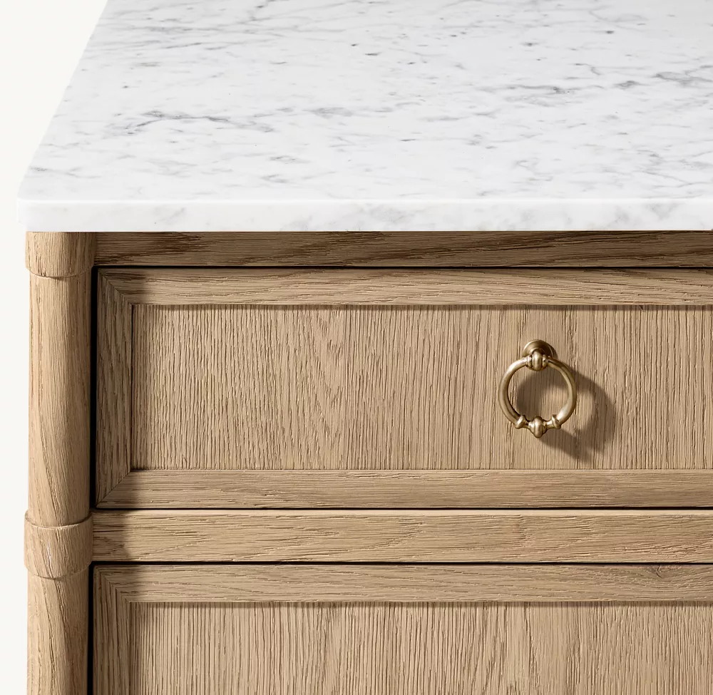 White Oak Marble Top Storage Sideboard