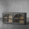 Solid Oak Sideboard / Metal And Wood Buffet Cabinet