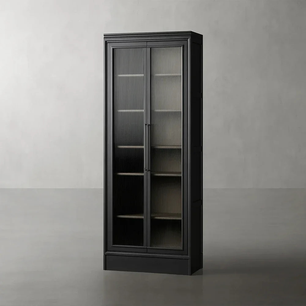 Modular Single Tall Reeded Glass Plinth Cabinet