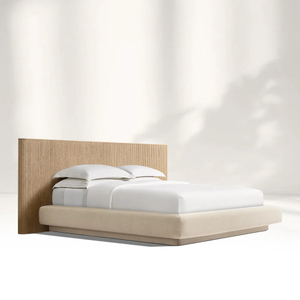 Extended Wooden Bed Frame With Fabric Base