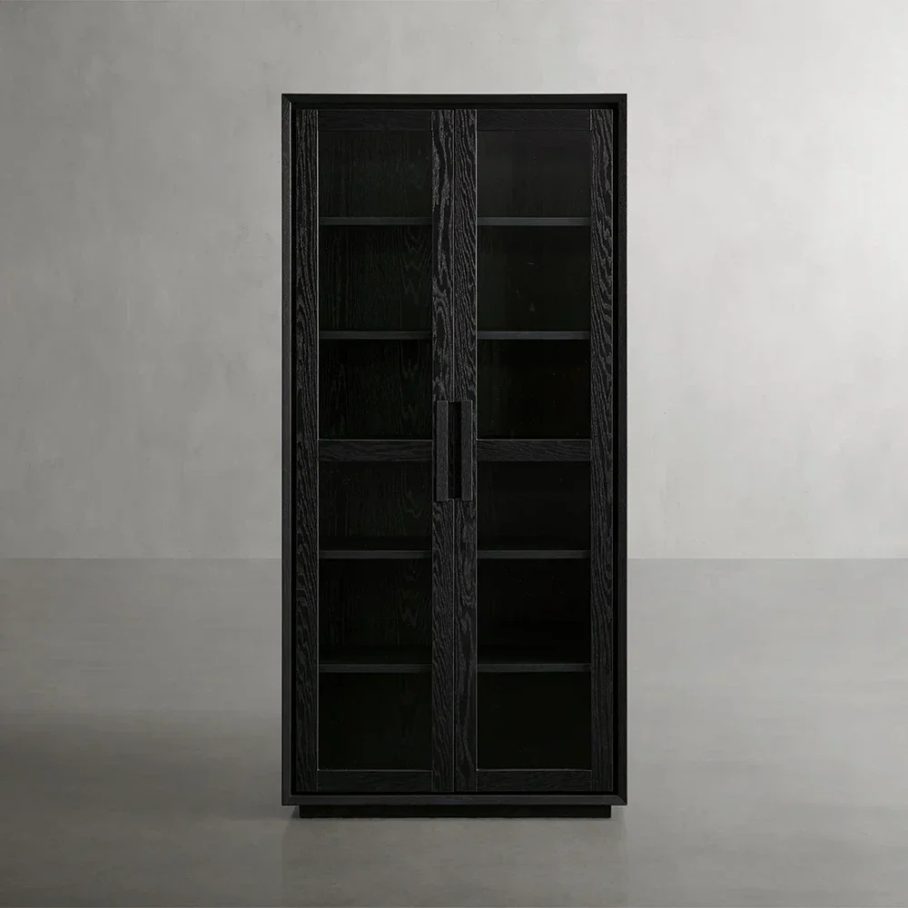 Two - door Glass - enclosed Wooden Display Shelf