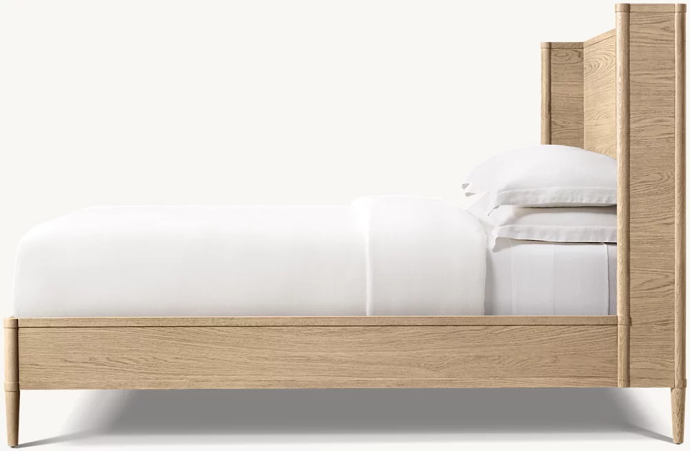 Solid Wood Bed with Wing-shaped Headboard