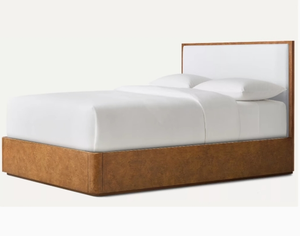 Tree Bark Finish Matte White Oak Solid Wood Panel Bed