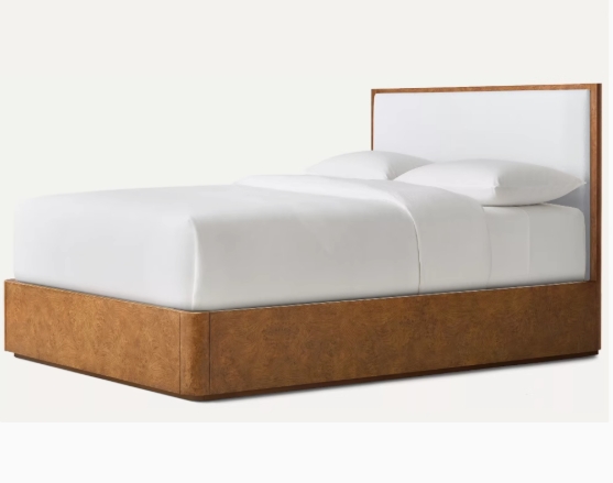 Tree Bark Finish Matte White Oak Solid Wood Panel Bed