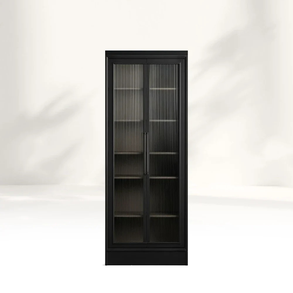 Modular Single Tall Reeded Glass Plinth Cabinet