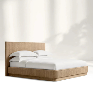 Vertical - grooved Headboard Wood Bed