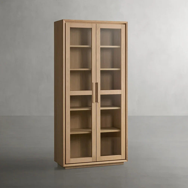 Two - door Glass - enclosed Wooden Display Shelf