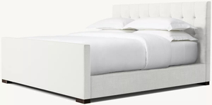 Fabric Box-Tufted Panel Platform Bed with Footboard