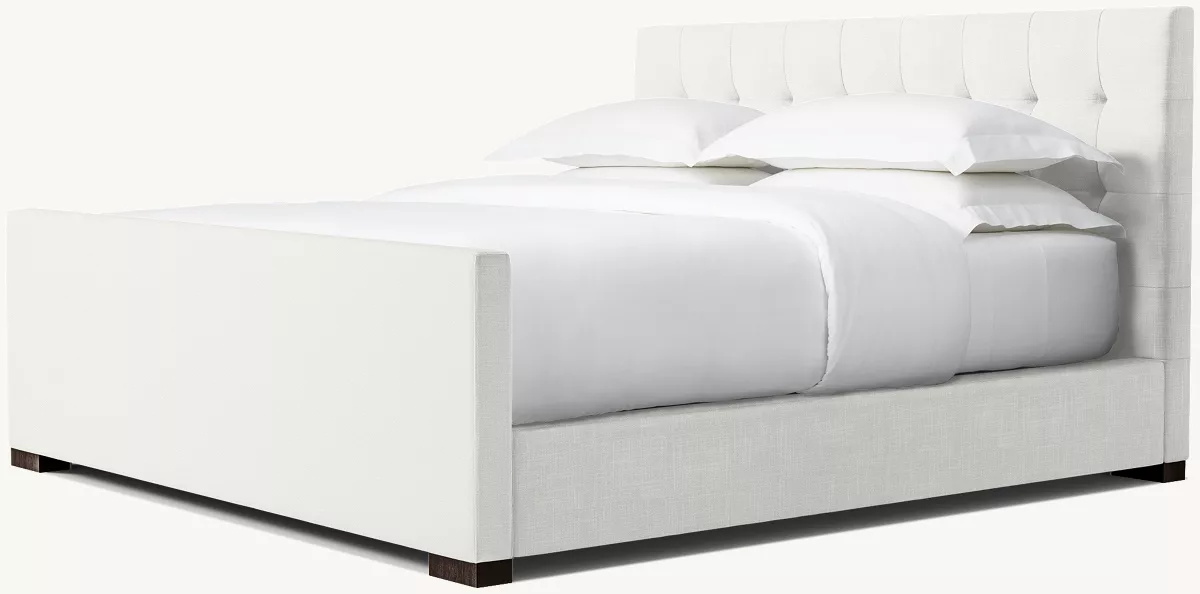 Fabric Box-Tufted Panel Platform Bed with Footboard
