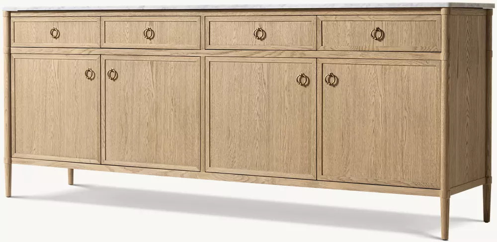 White Oak Marble Top Storage Sideboard