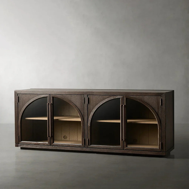 Solid Oak Sideboard / Metal And Wood Buffet Cabinet