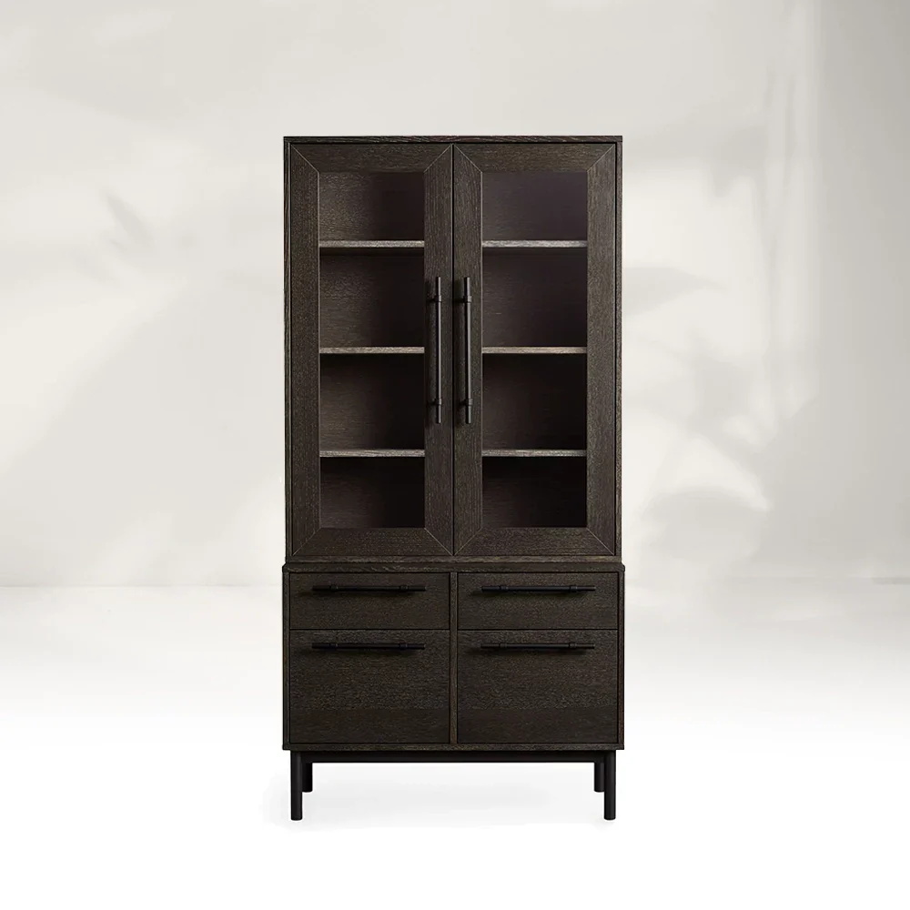 Glass Door Bookcase with File Base