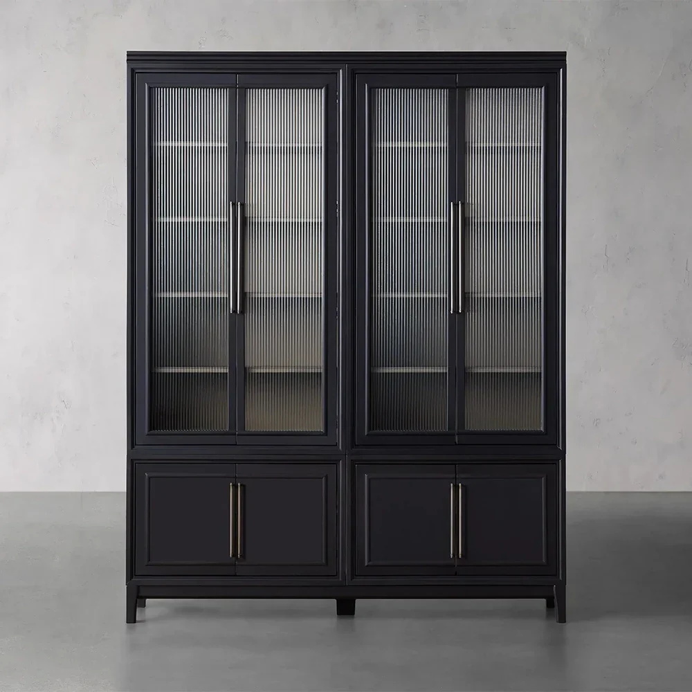 Modern Stacked Reeded Glass Cabinet