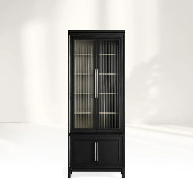 Modern Stacked Reeded Glass Cabinet