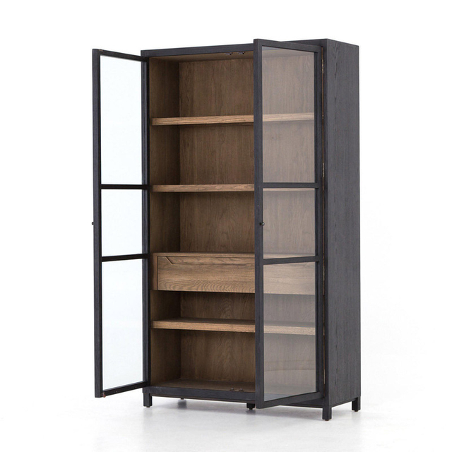 Tellers Tall Black Cabinet with Glass Doors