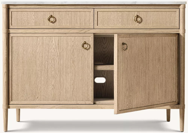 Marble Countertop Double-door White Oak Sideboard