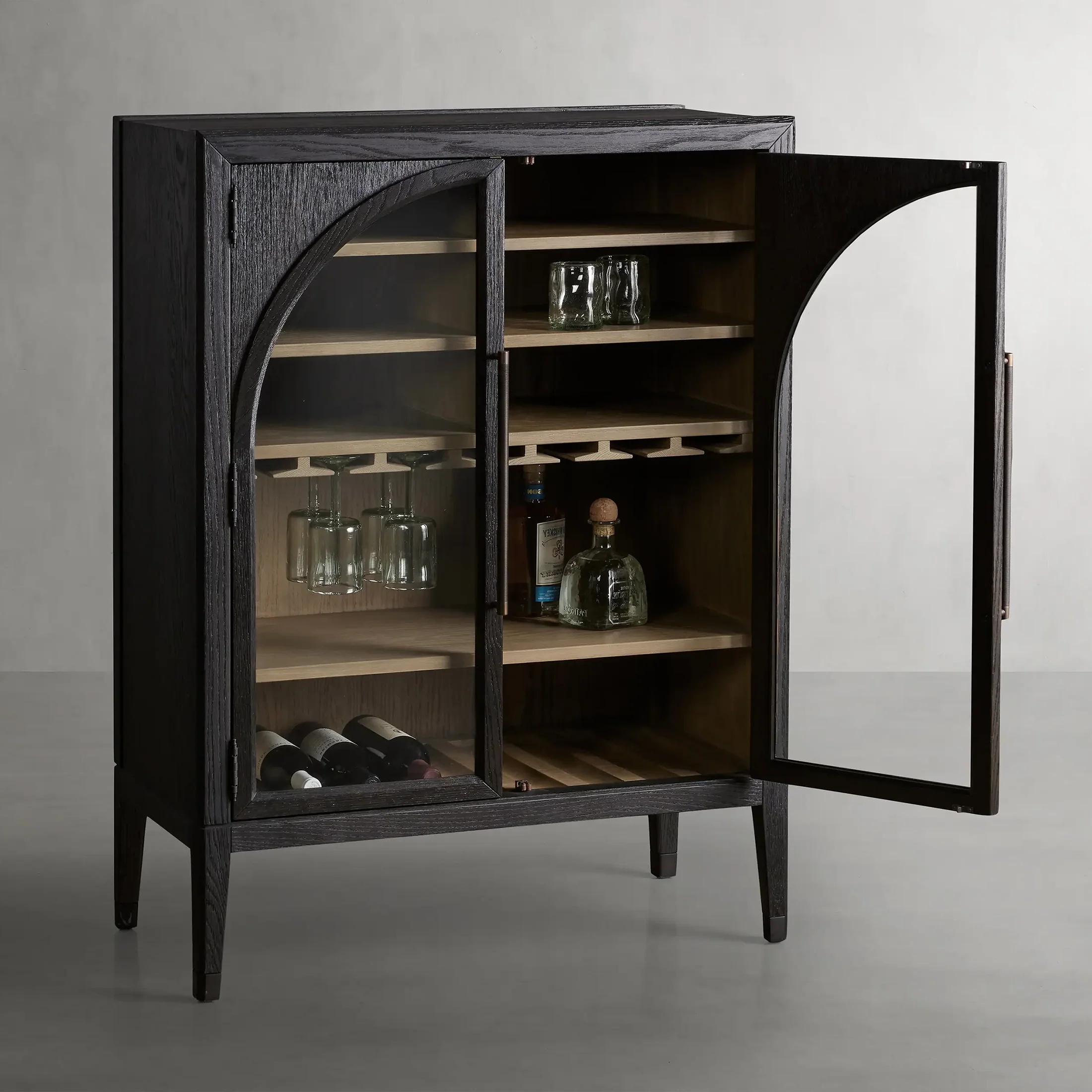 Wood Cabinet with Arch - top Glass Panels 