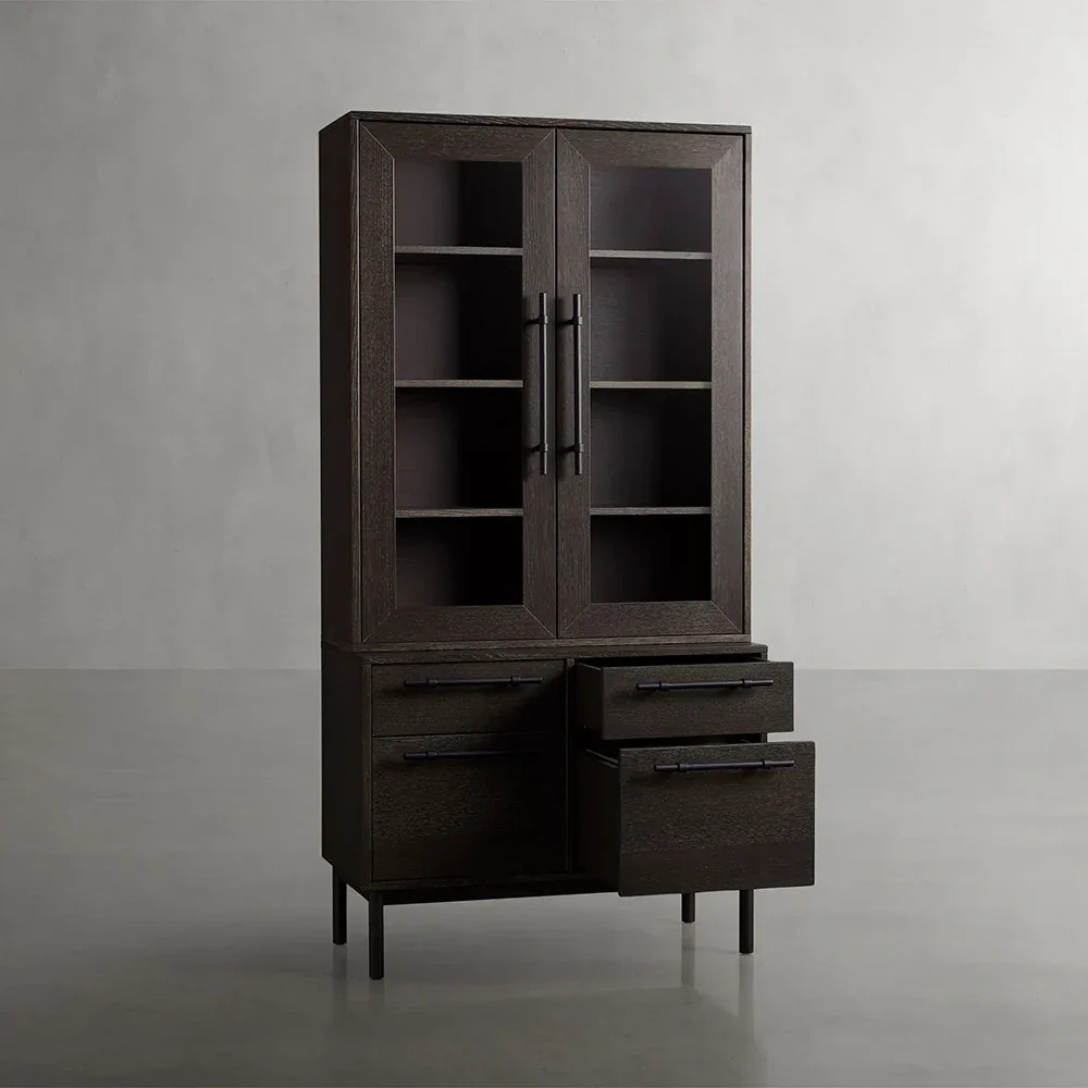 Glass Door Bookcase with File Base