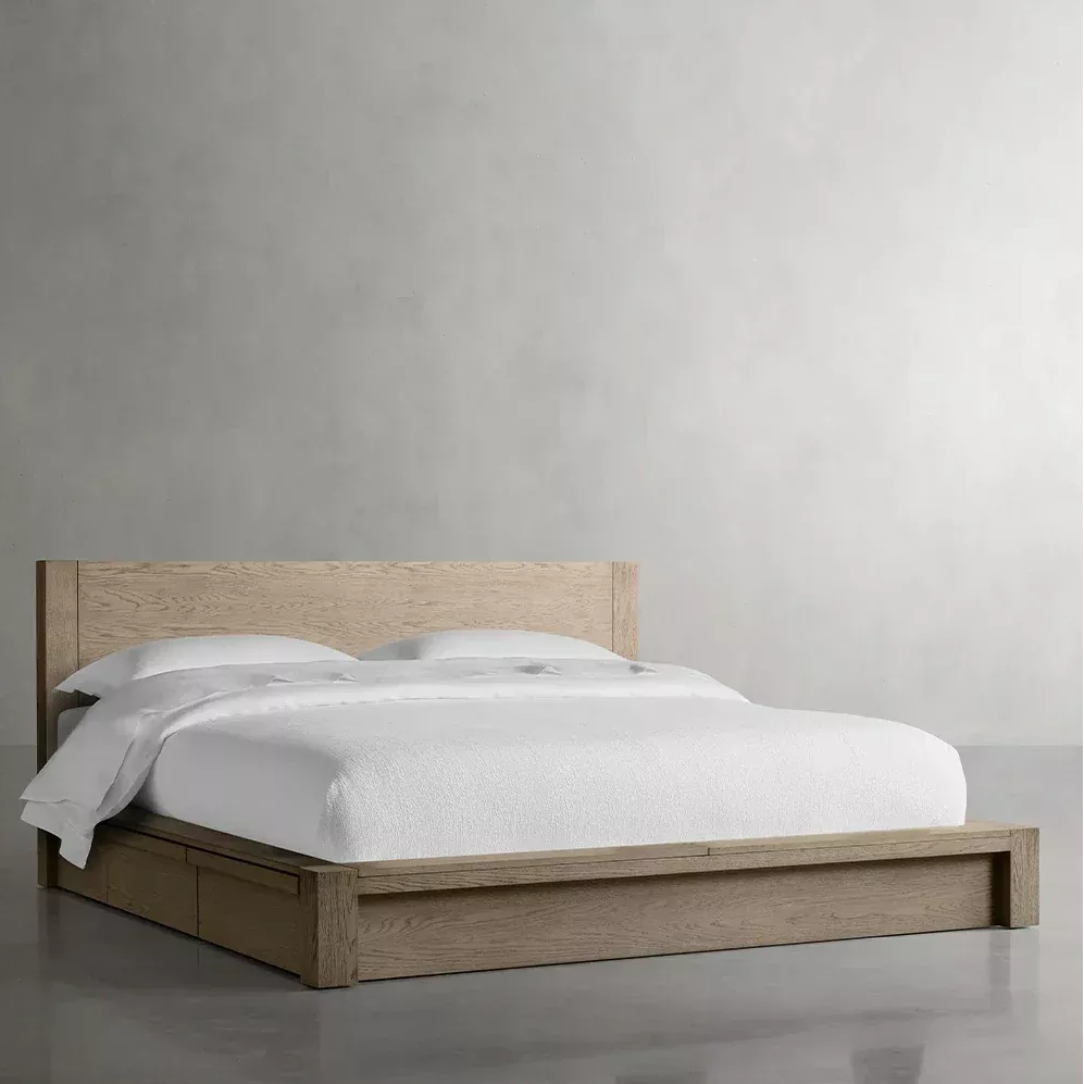 Modern Country-style Storage Oak Solid Wood Bed 