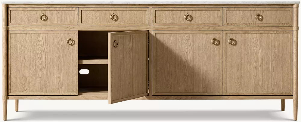 White Oak Marble Top Storage Sideboard