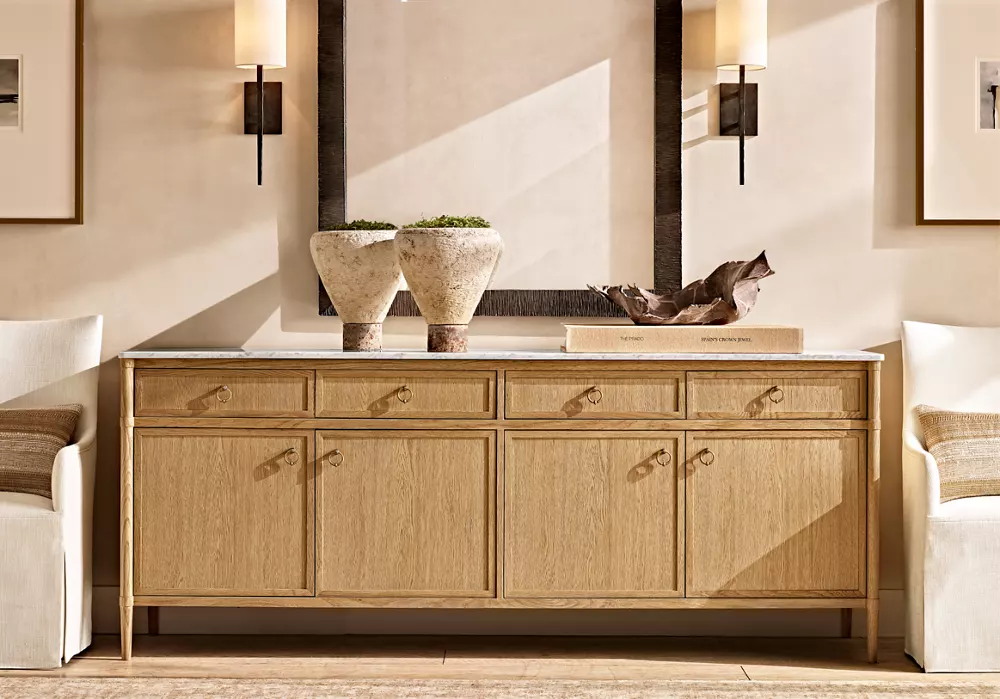 White Oak Marble Top Storage Sideboard